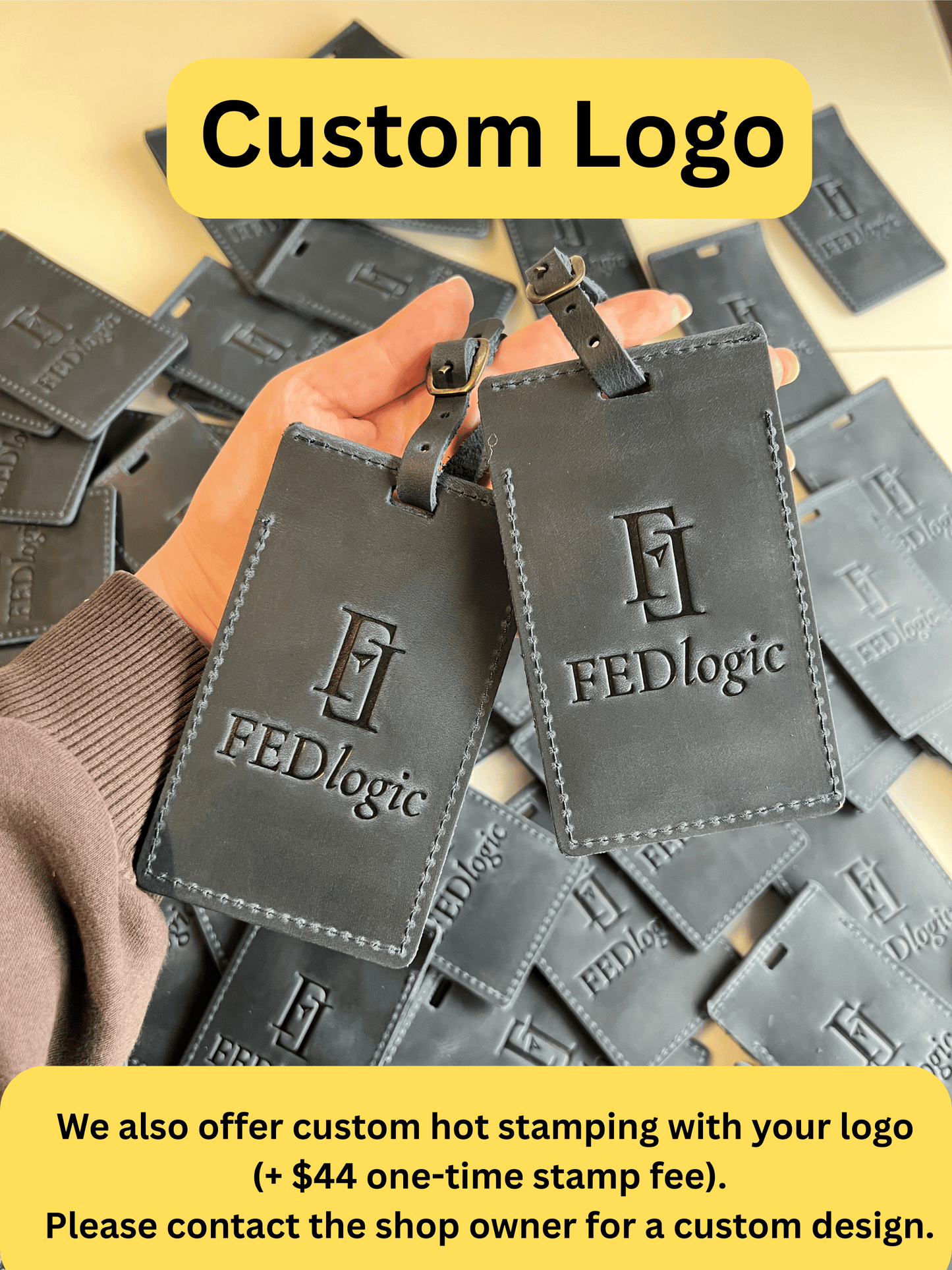 Custom Leather Luggage Tags with Logo: Personalized Travel Accessories, Hot Stamped Business Gift, Corporate Travel Gift