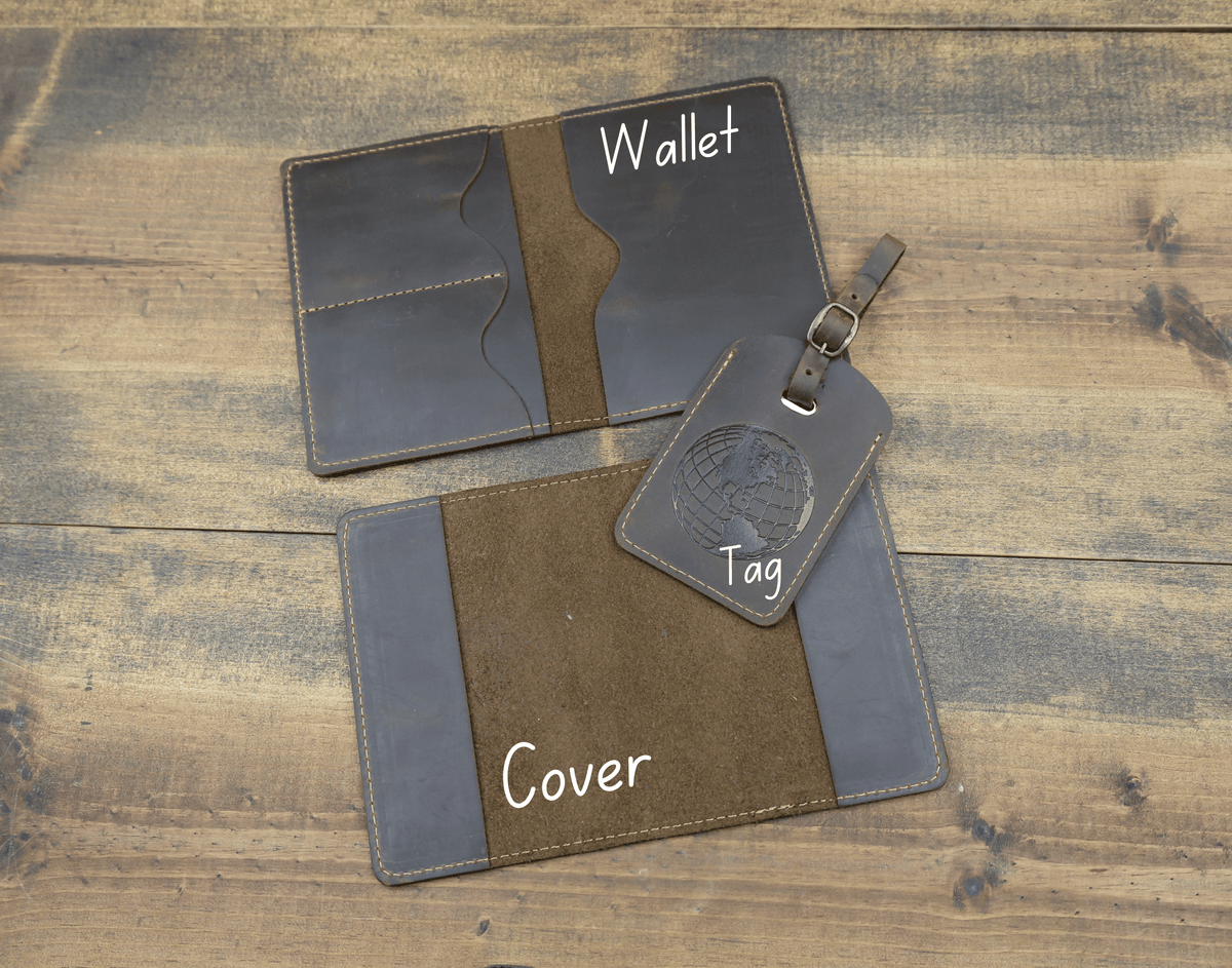 Personalized Leather Passport Cover & Luggage Tag Set