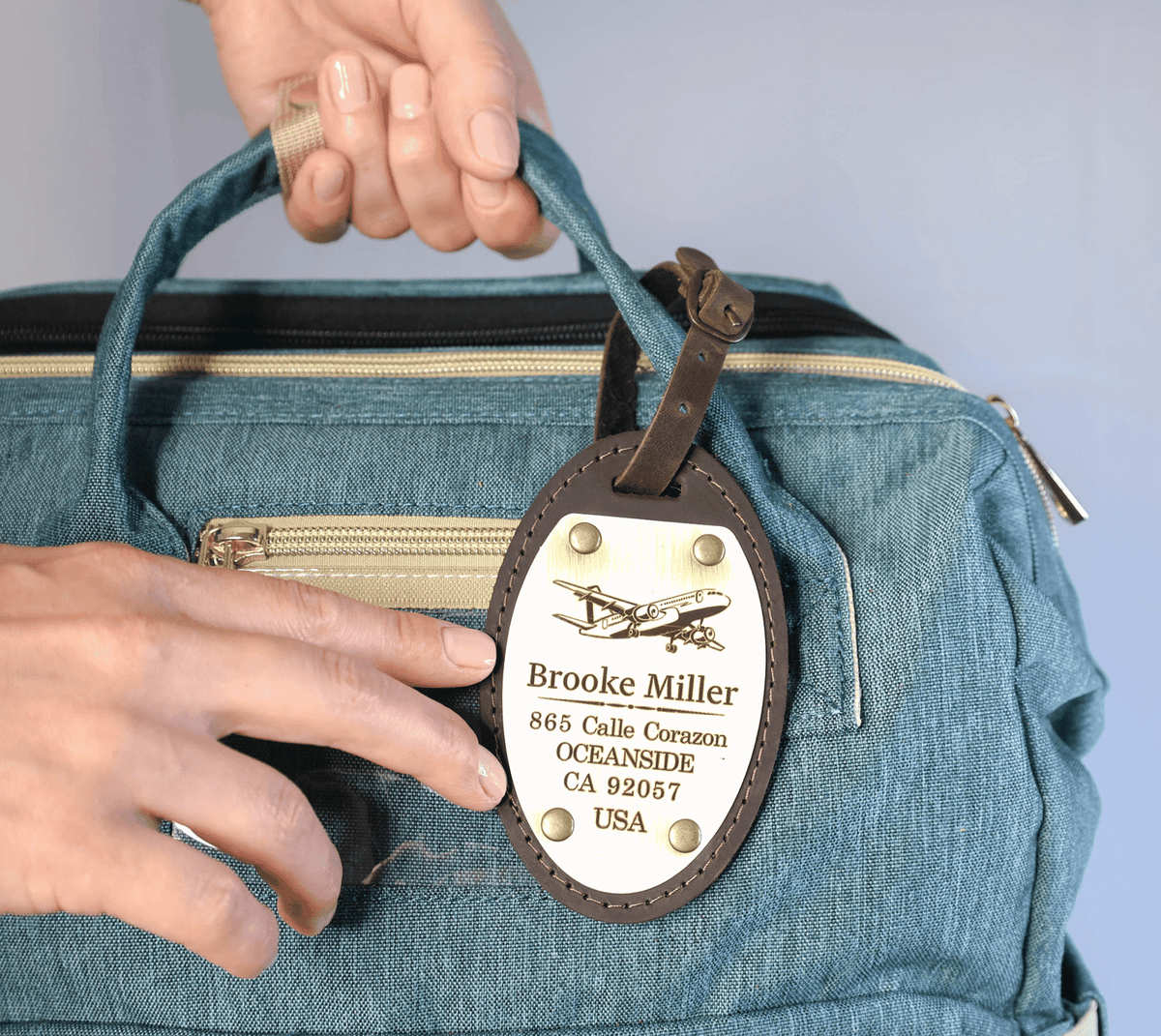 Personalized Leather Luggage Tag – Antique Brass