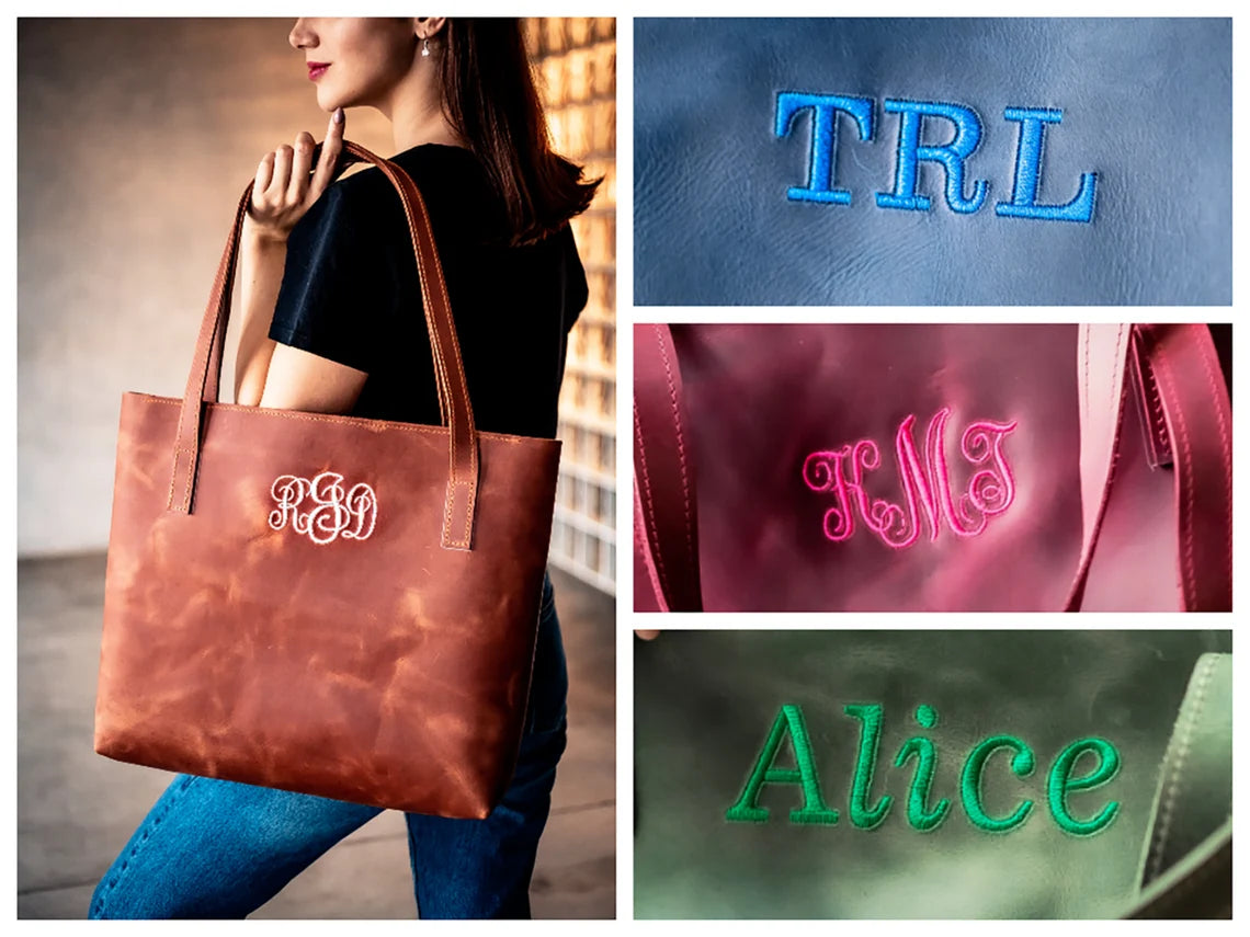 Handcrafted Leather Tote bag, Laptop Work Student Bag, Tote w Zipper and Pocket, Personalized Leather Purse Shoulder Bag by Rachiba