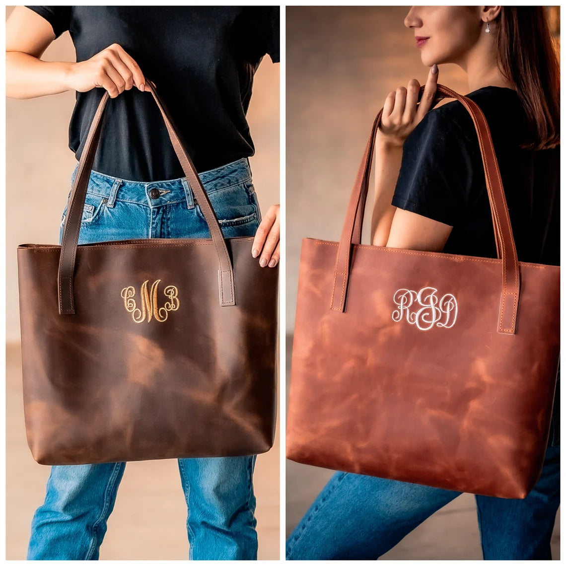 Handcrafted Leather Tote bag, Laptop Work Student Bag, Tote w Zipper and Pocket, Personalized Leather Purse Shoulder Bag by Rachiba