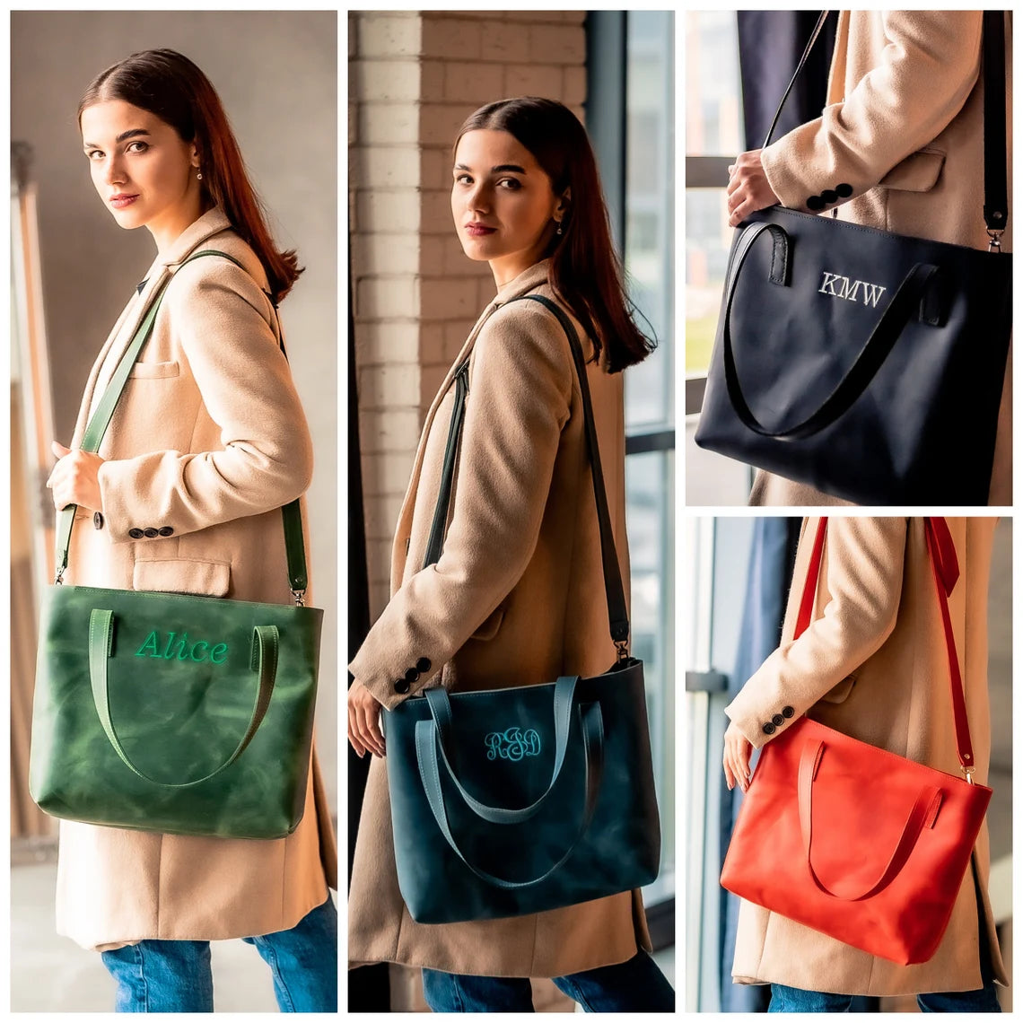 Handcrafted Leather Tote bag, Laptop Work Student Bag, Tote w Zipper and Pocket, Personalized Leather Purse Shoulder Bag by Rachiba