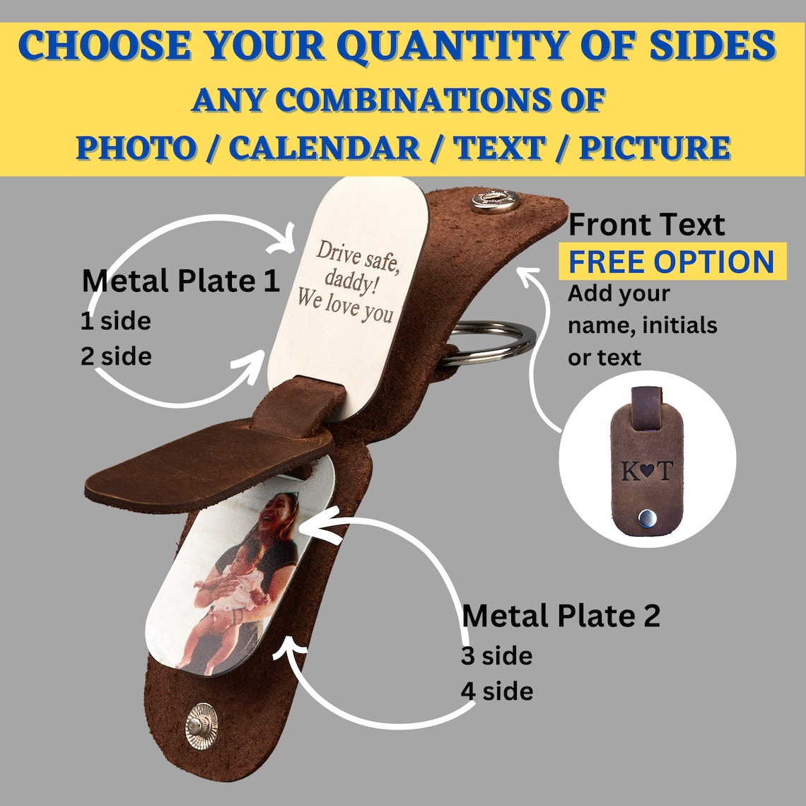 Leather Key Fob, Custom photo keychain, Gift for boyfriend, picture key chain, key fob leather, birthday keychain, birthday gift