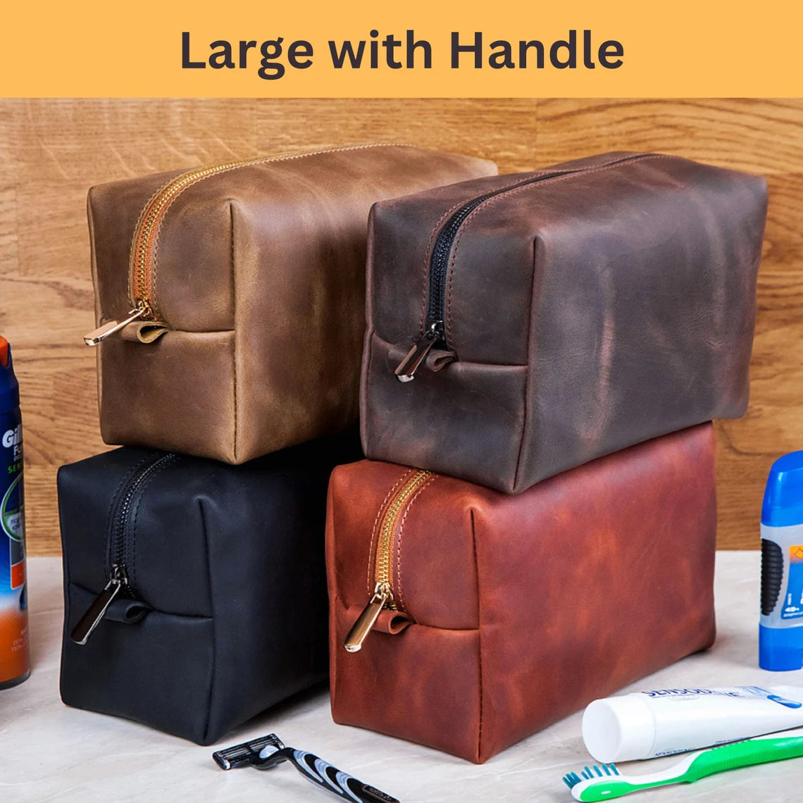 Toiletry Bag for Men, Large Travel Shaving Dopp Kit Water-resistant Bathroom Toiletries Organizer Leather Cosmetic Bags