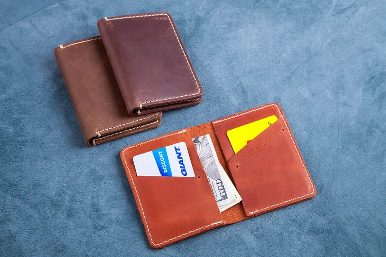 Minimalist Leather Wallet, Leather Bifold Wallet, Distressed Leather Slim Bifold Wallet, Personalized Leather Wallet, Fathers Day Gift