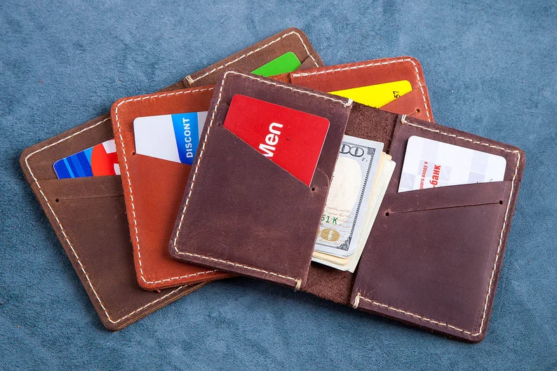 Minimalist Leather Wallet, Leather Bifold Wallet, Distressed Leather Slim Bifold Wallet, Personalized Leather Wallet, Fathers Day Gift