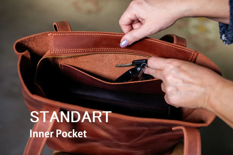 Leather tote bag for women, Shoulder tote bag with zipper, Leather shopper bag, Tote bag, Customization tote bags