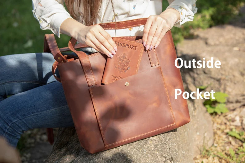 Leather tote bag for women, Shoulder tote bag with zipper, Leather shopper bag, Tote bag, Customization tote bags