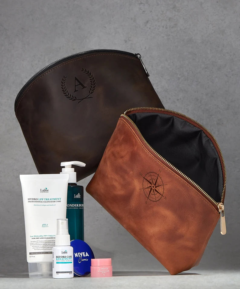 Leather Purse, Genuine Leather Makeup Bag, Personalized Leather Makeup Bag, Bridesmaid Gift Makeup Bag, Cosmetics Bag, Gift for Girlfriend