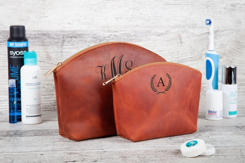 Personalized Leather Makeup Bag – New Mom