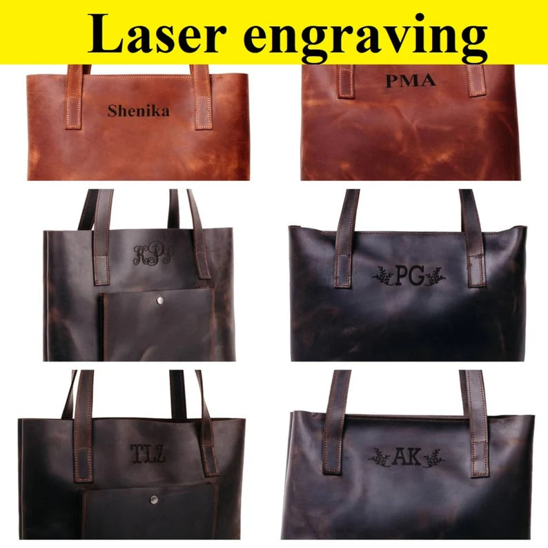 Personalized Leather Laptop Tote with Zipper