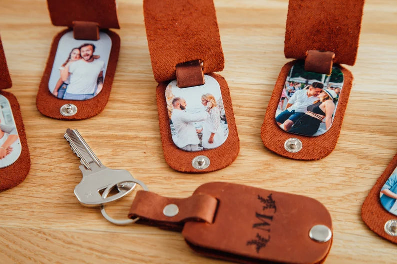Mens leather key chain with photo, Personalized gift for him keychain for men keychain custom gift for him, wedding anniversary gift