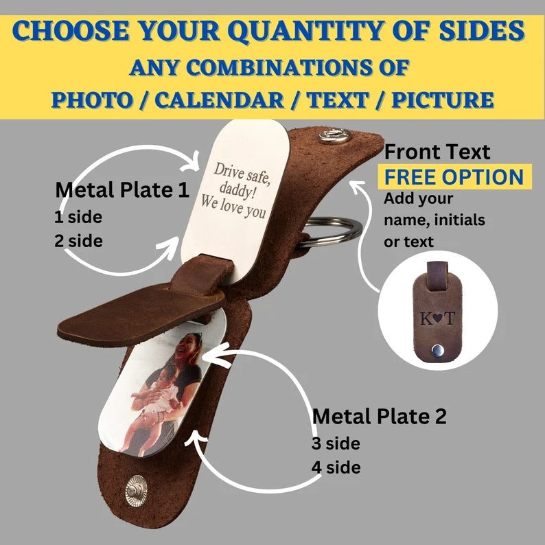 Personalized leather keychain for men, Fathers day gift, Picture keychain for boyfriend gift, Long distance relationship gift for boyfriend