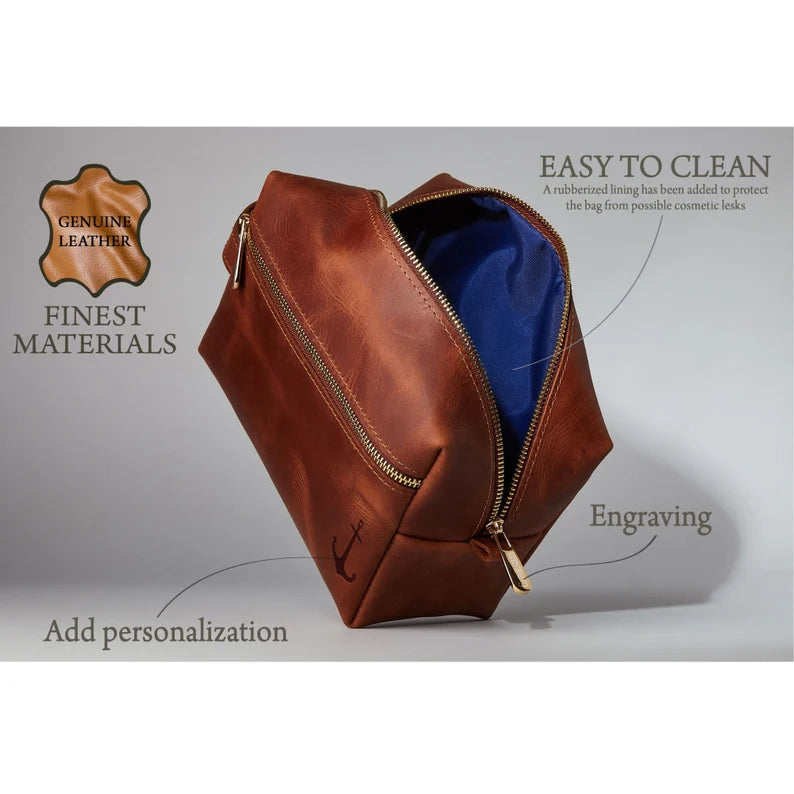 Personalized Men's Leather Toiletry Bag Groomsmen Gift SET of 6 or only 1 Dopp Kit men, Leather Shaving Kit, Graduation Gift for Him