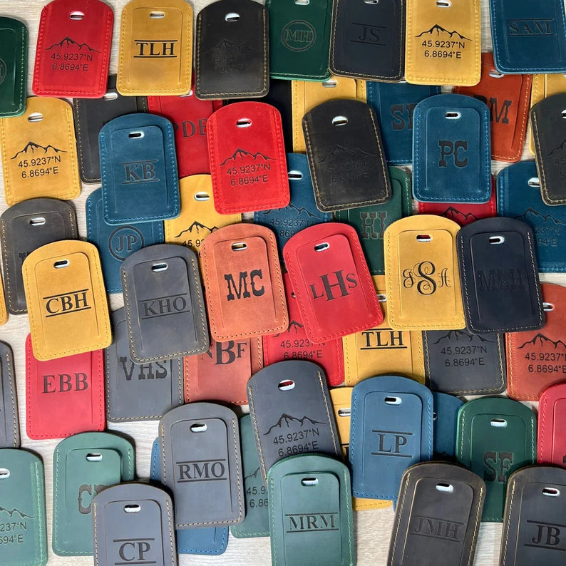 Leather Luggage Tags Personalized with Company Logo, Engraved Luggage Tag With Contact Card Leather Travel Bag, Wedding Anniversary