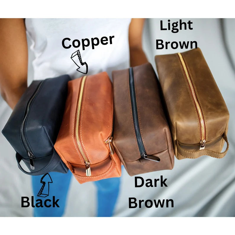 Personalized Men's Leather Toiletry Bag Groomsmen Gift SET of 6 or only 1 Dopp Kit men, Leather Shaving Kit, Graduation Gift for Him