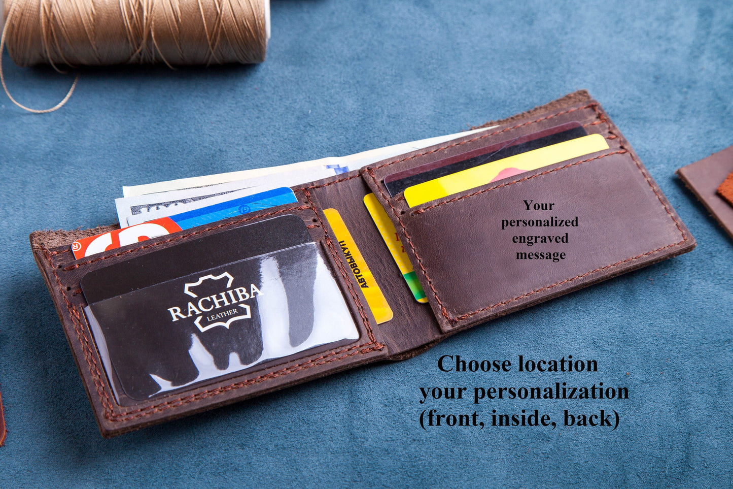Personalized Leather Wallet for Men, Slim Wallet Monogram or Name, Birthday Gift, Gift for Him, Anniversary Gift, Mens Gift, Groomsmen Gift