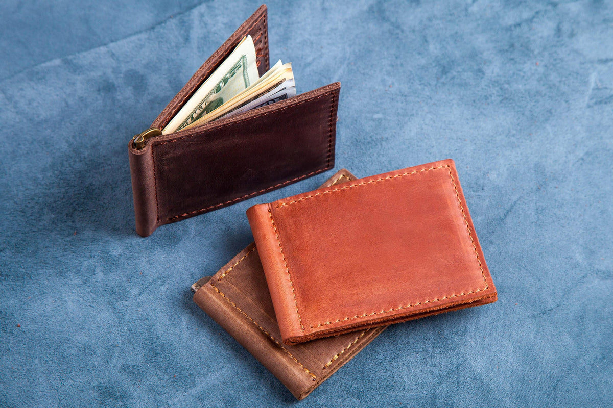 Personalized Minimalist Leather Money Clip Wallet