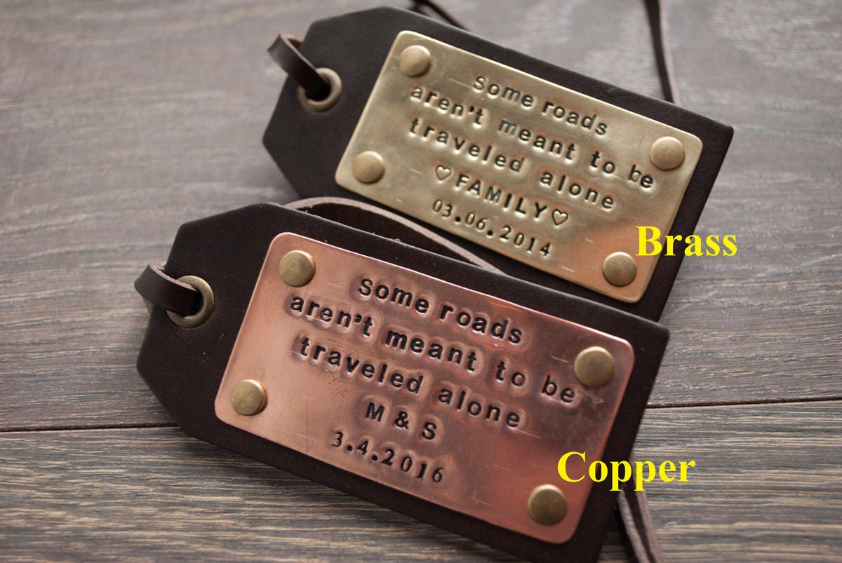 Leather luggage tags, groomsmen gifts, luggage tag, luggage tags personalized, personalized luggage tag, personalized tags with Brass Copper