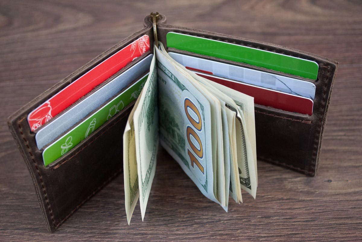 Leather Wallet, Mens wallet, Money Clip Wallet, Credit Card Wallet, Groomsmen Gift, Husband Gift, Gifts for Men, Gifts for Him, Mens Gift