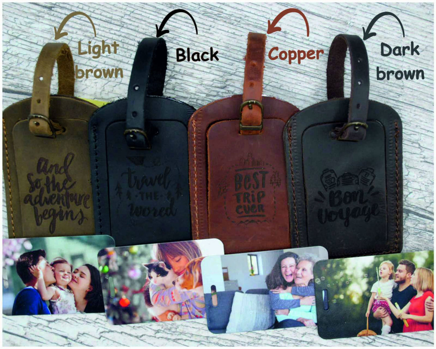 Travel luggage tags, Picture luggage tags personalized, Luggage tags with quote, Leather luggage tags with image