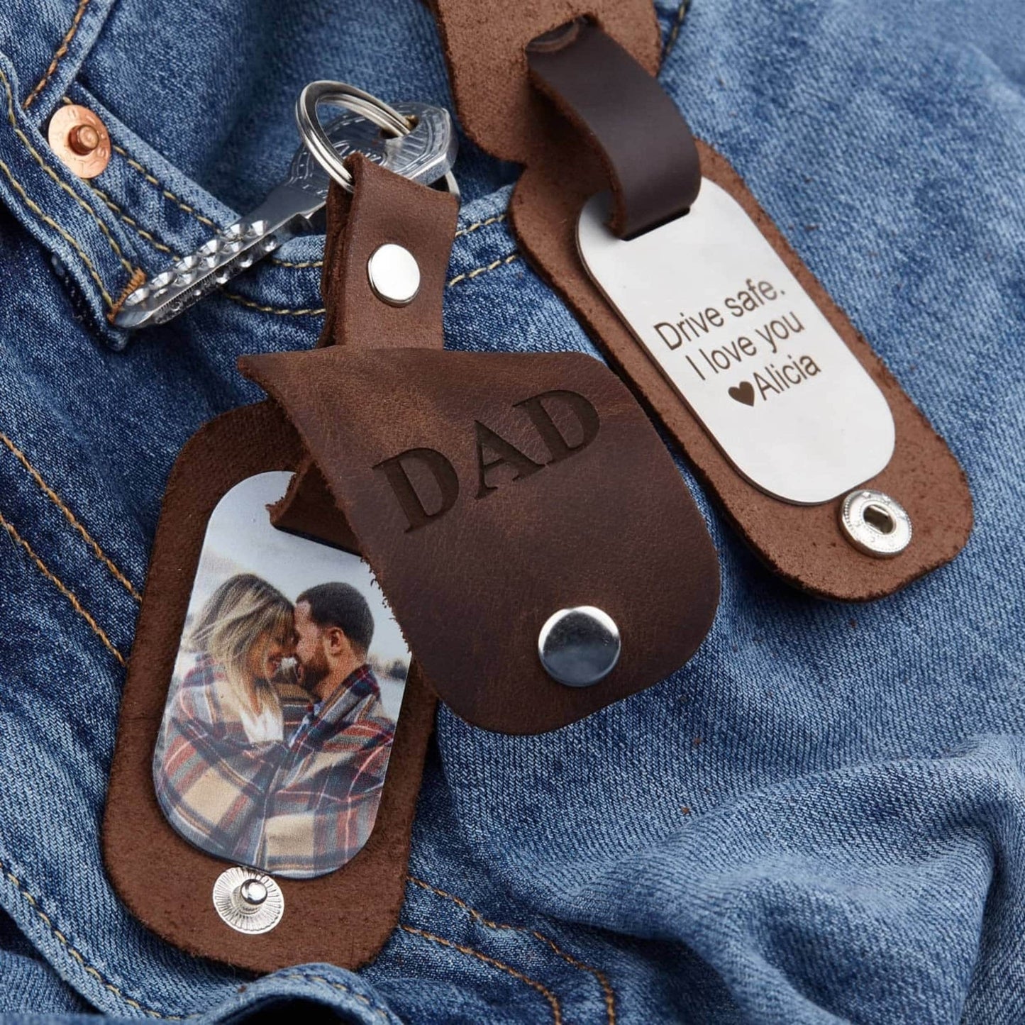 Personalized leather keychain for men, Fathers day gift, Picture keychain for boyfriend gift, Long distance relationship gift for boyfriend