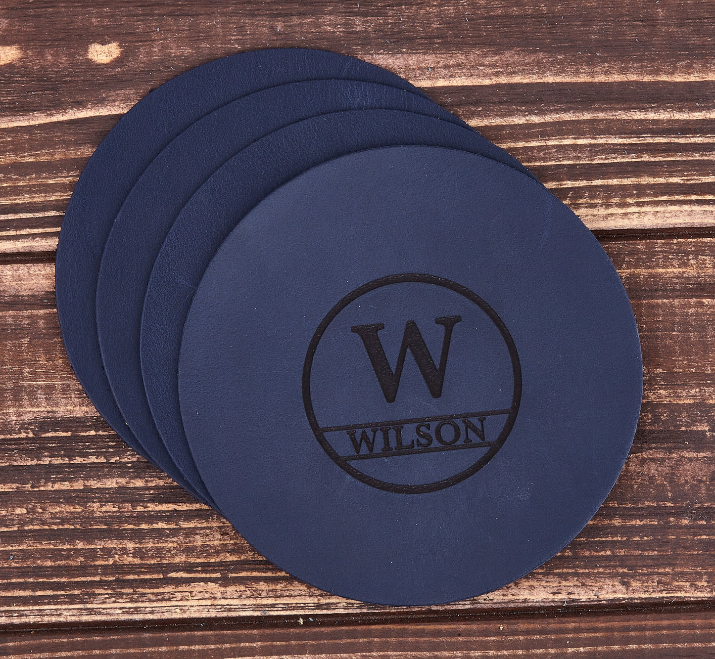 Personalized Leather Coasters Set of 4, Company Gift, Monogram Coaster, Custom Leather Coasters