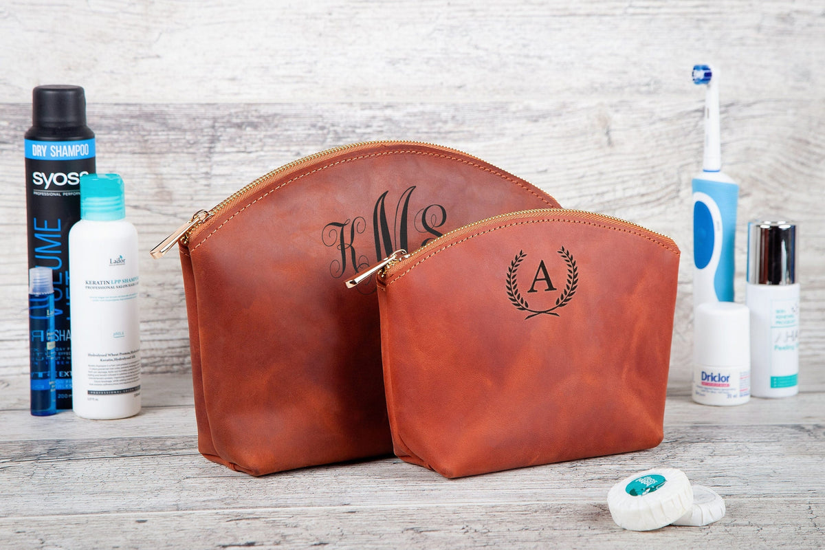 Personalized Genuine Leather Makeup Bag