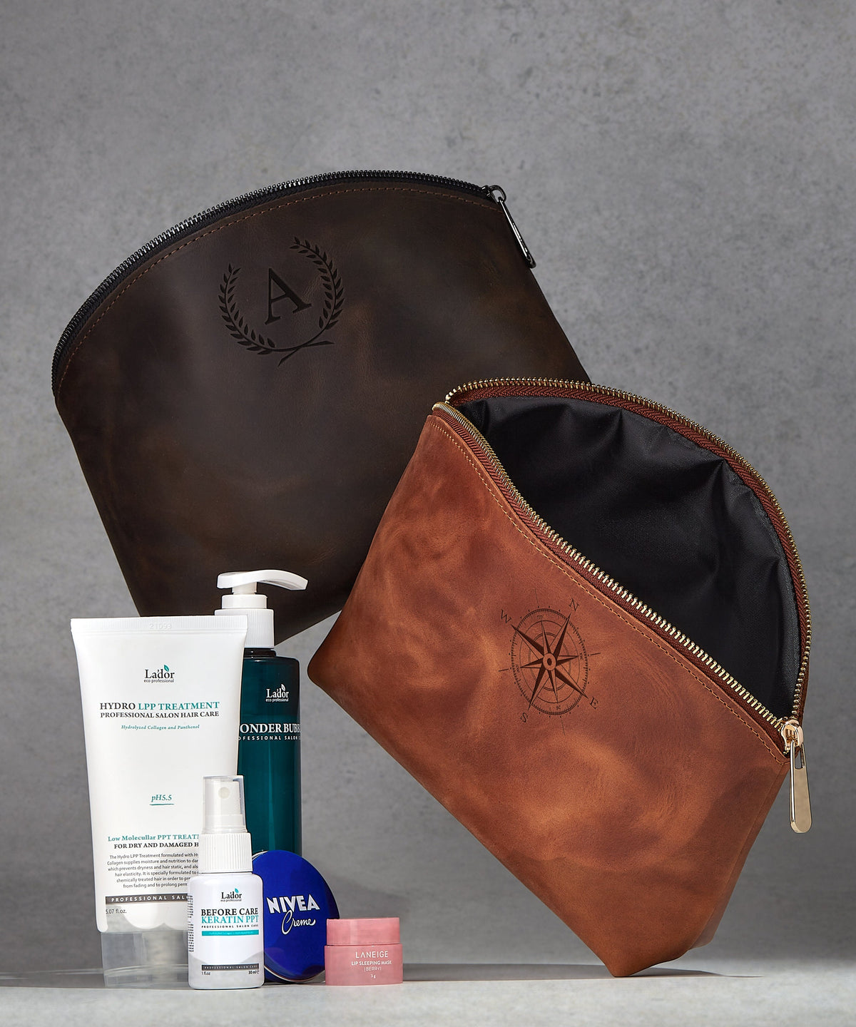 Personalized Leather Makeup Bag – New Mom