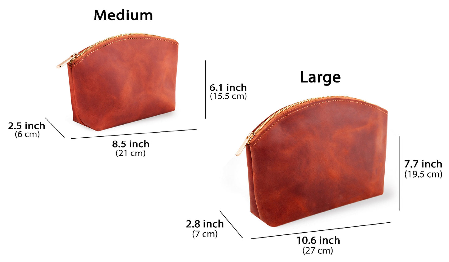 Leather Purse, Genuine Leather Makeup Bag, Personalized Leather Makeup Bag, Bridesmaid Gift Makeup Bag, Cosmetics Bag, Gift for Girlfriend