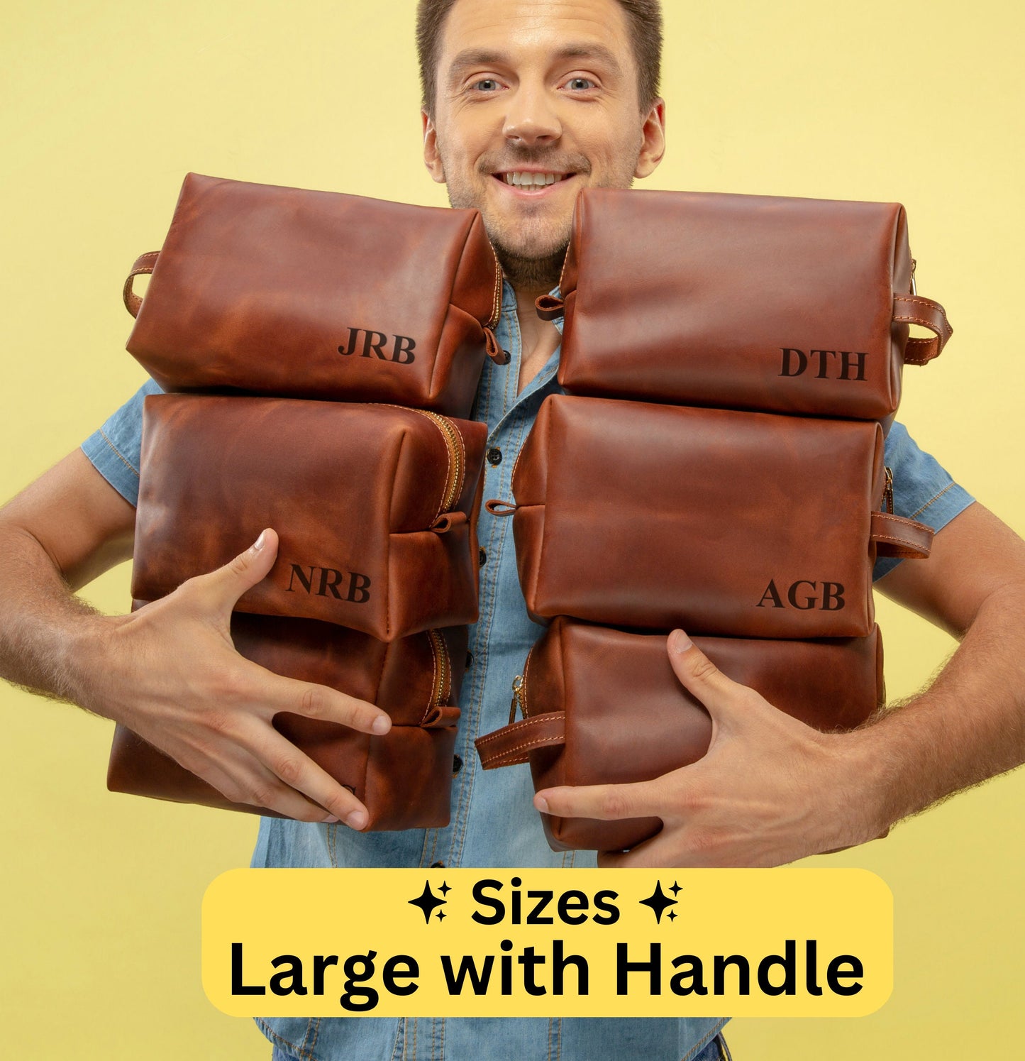 Personalized men's accessory bag, engraved gifts for men, hanging leather doppa set for men, men's leather bathroom bag