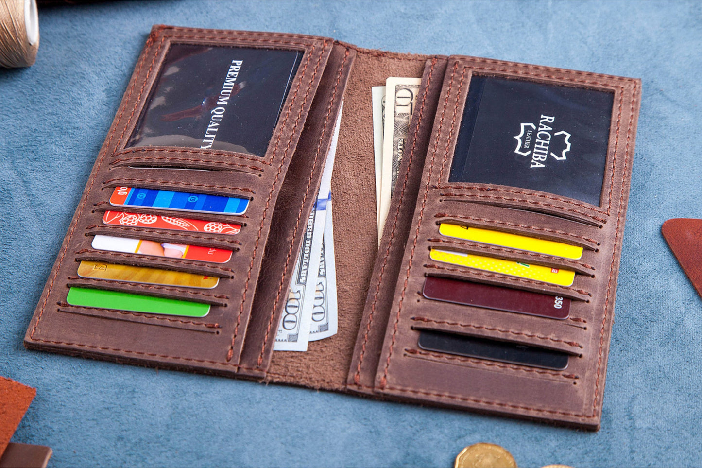Personalized Leather wallet, Men's Long Wallet Leather Clutch Bifold ID Card Holder Purse Checkbook Billfold Gift for him,Gift for her