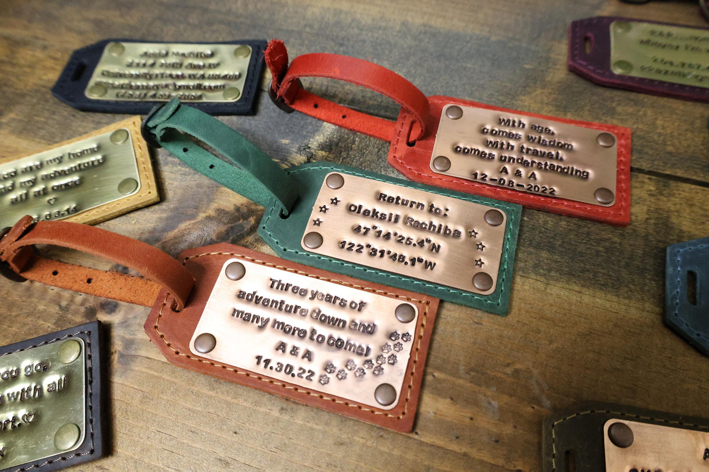 Leather luggage tags, groomsmen gifts, luggage tag, luggage tags personalized, personalized luggage tag, personalized tags with Brass Copper