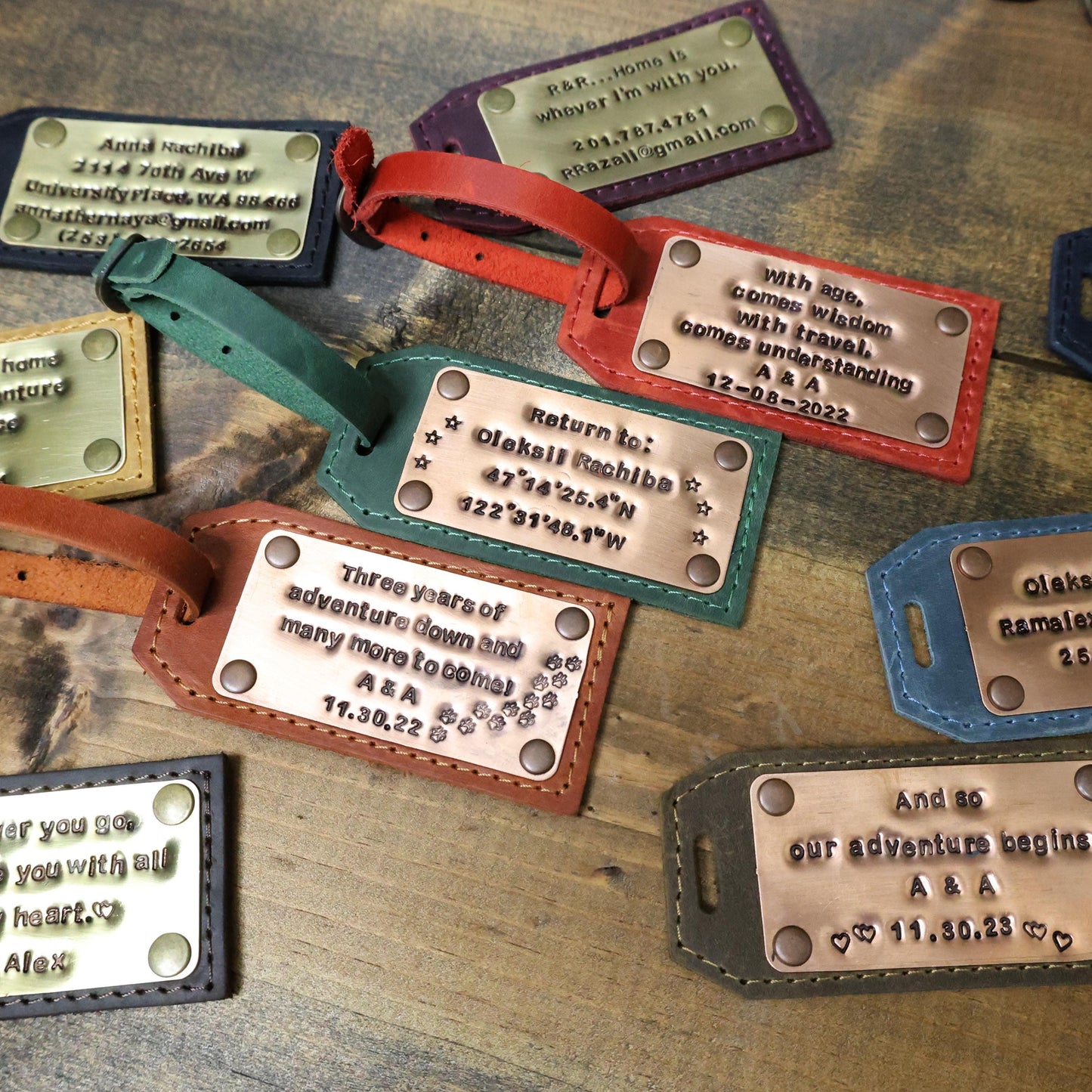 Leather luggage tags, groomsmen gifts, luggage tag, luggage tags personalized, personalized luggage tag, personalized tags with Brass Copper
