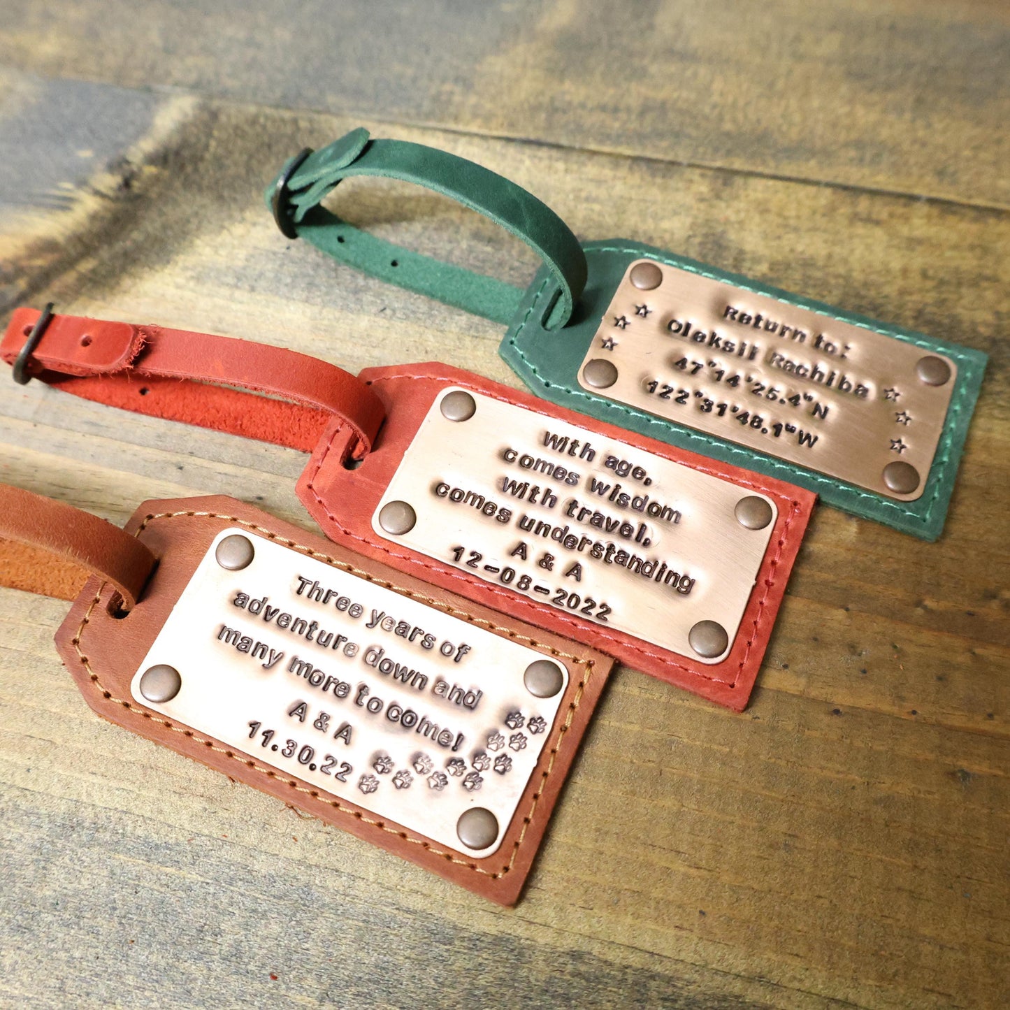Leather luggage tags, groomsmen gifts, luggage tag, luggage tags personalized, personalized luggage tag, personalized tags with Brass Copper
