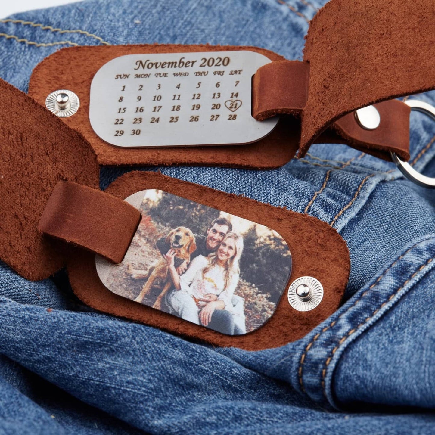 Mens leather key chain with photo, Personalized gift for him keychain for men keychain custom gift for him, wedding anniversary gift