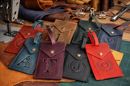 Custom Leather Luggage Tags with Logo: Personalized Travel Accessories, Hot Stamped Business Gift, Corporate Travel Gift