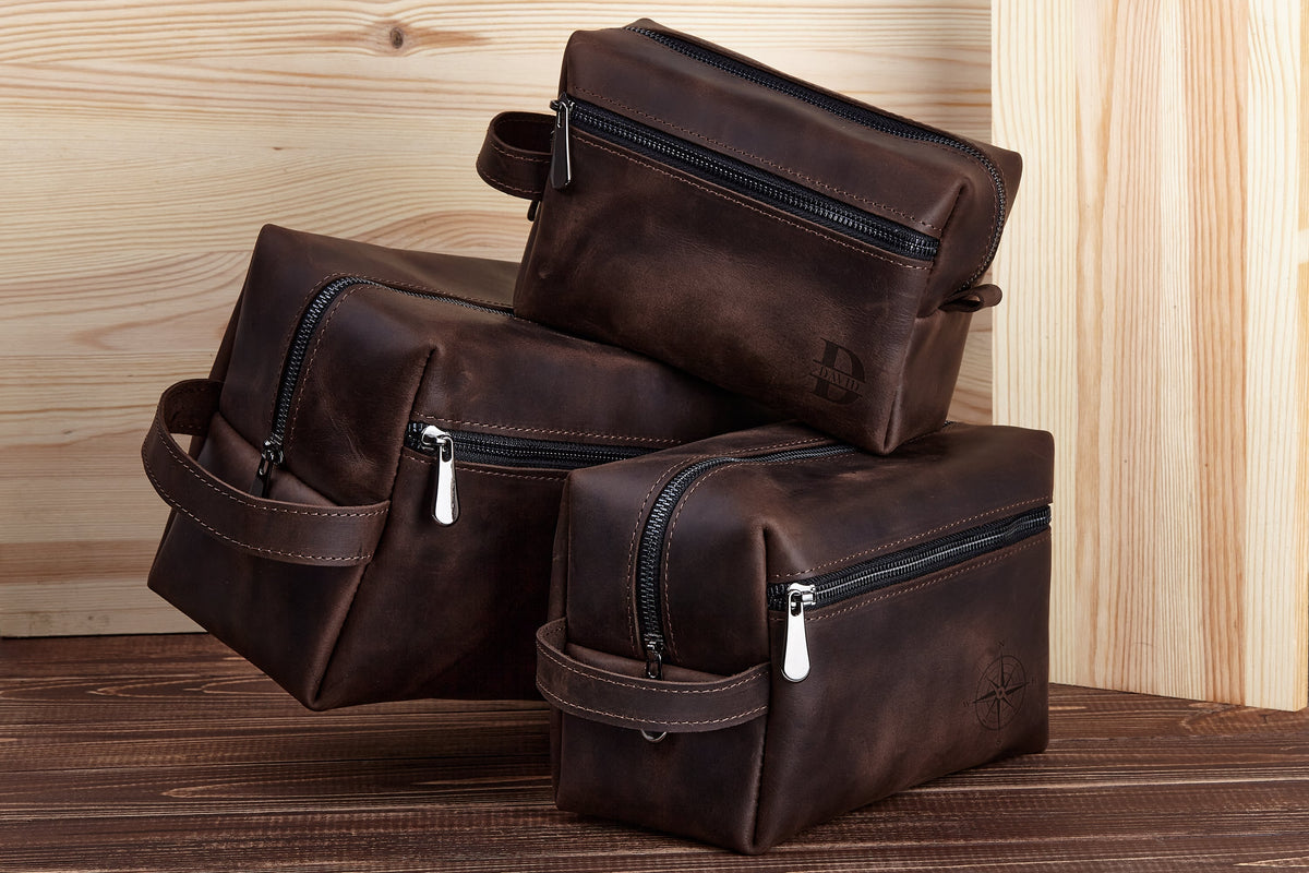 Personalized Leather Dopp Kit – Initials