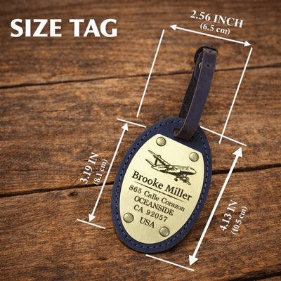 Personalized Oval Leather Luggage Tag – Engraved Brass Plate — image 4