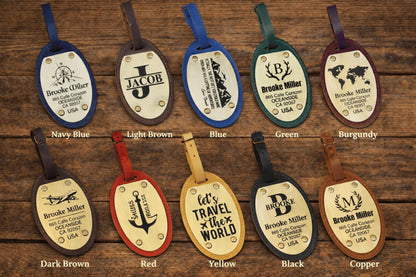 Personalized Oval Leather Luggage Tag – Engraved Brass Plate — image 7
