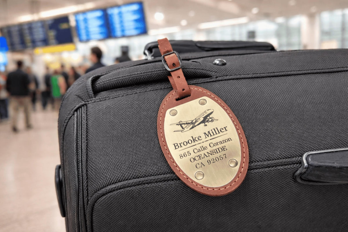 Personalized Oval Leather Luggage Tag – Engraved Brass Plate — image 8