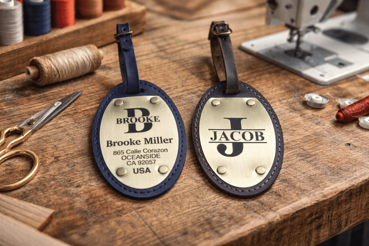Personalized Oval Leather Luggage Tag – Engraved Brass Plate — image 10