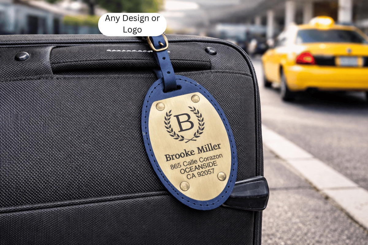 Personalized Oval Leather Luggage Tag – Brass Nameplate — image 2