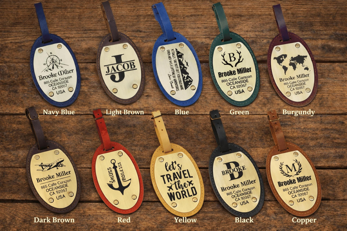 Personalized Oval Leather Luggage Tag – Brass Nameplate — image 4