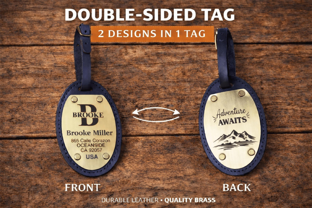 Personalized Oval Leather Luggage Tag – Brass Nameplate — image 5
