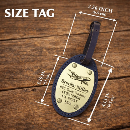 Personalized Oval Leather Luggage Tag – Brass Nameplate — image 6