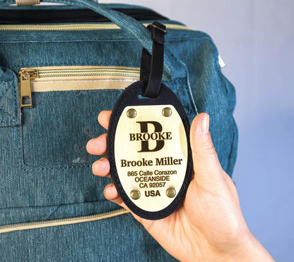 Personalized Oval Leather Luggage Tag – Brass Nameplate — image 9
