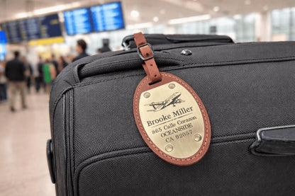 Personalized Oval Leather Luggage Tag – Brass Nameplate — image 10