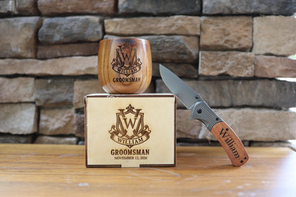 Personalized Groomsmen Gift Set – Whiskey Cup, Knife & Box — image 1