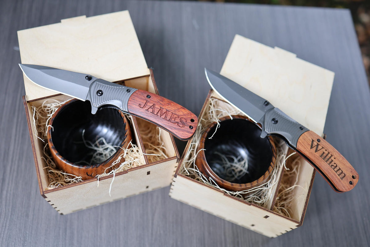 Personalized Groomsmen Gift Set – Whiskey Cup, Knife & Box — image 3